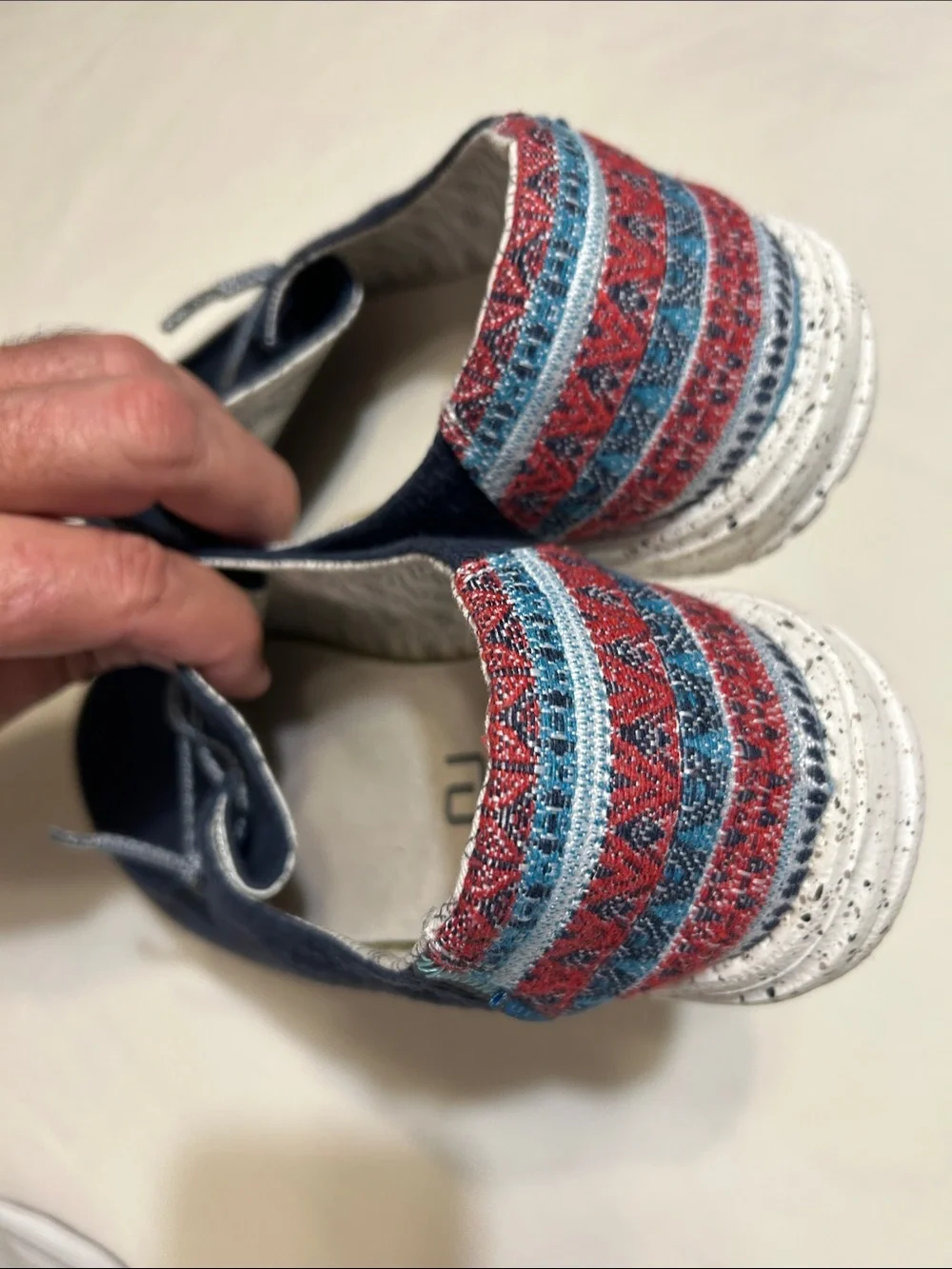Hey Dude Navy Canvas Slip-On with Speckled Sole and Printed Heel